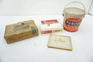 lot 128 image: Vintage cigar boxes and Puritan lard