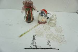 lot 172 image: Variety of Decor, Snowman Candle, and more