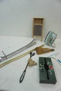 lot 179 image: Presto Iron, Kleenex Box, Back Scratcher, washboard decor, and more