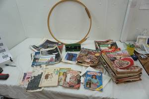 lot 184 image: Variety of Craft Magazines, Clothing Patterns, Singer Button Helper, Quilting Hoop