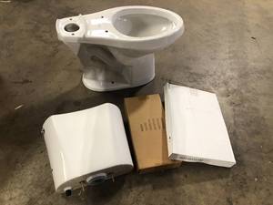Glacier Bay 2-Piece 1.28 GPF High Efficiency Single Flush Elongated Toilet in White, Seat Included (3-Pack) Customer Returns See Pictures