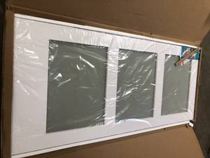 eightdoors 36 in. x 84 in. 3 Frosted Glass Solid Core White Finished Interior Barn Door Slab  Customer Returns See Pictures