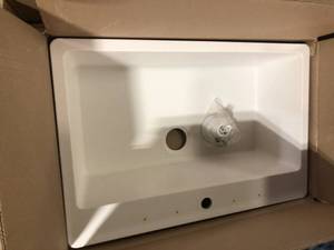 Glacier Bay Stonehaven 33 in. Drop-In Single Bowl White Ice Granite Composite Kitchen Sink with White Strainer  Customer Returns See Pictures