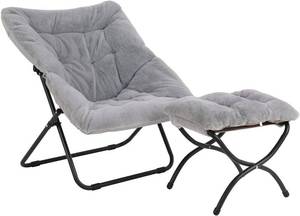 Tiita - Saucer Chair with Ottoman, Soft Faux Fur Oversized Folding Accent Chair