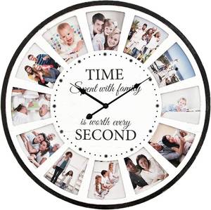 JUMBO HUMBLE -  12 Photo Collage Family Quote Wood Wall Clock, Rustic Farmhouse Wall Clock, Large Oversized Wall Clock 25 Inch White