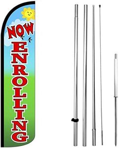 NOW ENROLLING Windless Feather Swooper Flag 15 Feet Tall Pole Kit Banner Sign