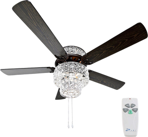 River of Goods - Silver Punched Metal and Clear Crystal Ceiling Fan