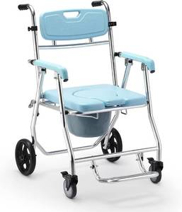 OasisSpace -  Folding Shower Commode Wheelchair -  Bedside Commode with Padded Seat, Arms and Backrest Weight UP to 300lbs