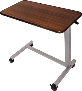 Vaunn Medical - Adjustable Overbed Bedside Table With Wheels (Hospital and Home Use), Walnut Brown