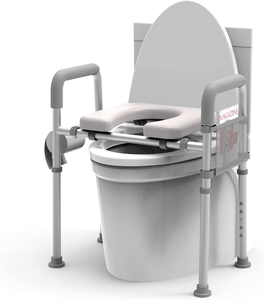 Agrish-  Raised Toilet Seat with Handles - Cozy Padded Elevated Medical Toilet Seat Riser, 350lb Adjustable Safety Assist - Gray