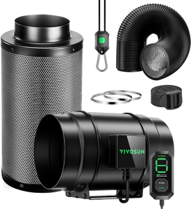 VIVOSUN-  Smart Air Filtration G8 Kit 8, AeroZesh G8 Inline Duct Fan with E12 Speed Controller, Carbon Filter & 25 Ducting-  Cooling & Ventilation System for Grow Tents, Indoor Gardening,