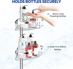 Corner Shower Caddy Shower Shelves with Soap Holder No Drilling, Rustproof Bathroom Shower Organizer Storage, Silver