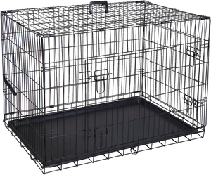 Double Door Dog Crates Folding Metal Pet Kennel Wire Cage with Tray