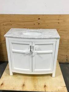 lot 3 image: ALLEN  ROTH Moravia 30-in White Undermount Single Sink Bathroom Vanity with Carrara Natural Marble Top and Backsplash (031224180)