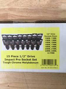 lot 14 image: 15 Piece 12 Drive Impact Pro Socket Set Tough Chrome Molybdenum