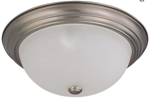 lot 8 image: Lot of 6 - Nuvo Lighting 603313 Three Light Interior Home Package Flush Dome with Frosted Glass, Brushed Nickel, 15-Inch