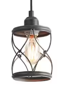 lot 56 image: LNC Modern Farmhouse Gray Mini Pendant Light with Dark Pewter Geometric Drum Metal Wire Cage, 1-Light Rustic Fixture for DIY