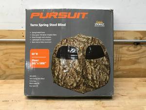 lot 150 image: Pursuit Spring Steel Ground Blind in Zonz Woodland Camo (retail $69.99)