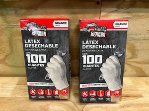 lot 61 image: GREASE MONKEY Lot of 2 Boxes of- Disposable Latex Gloves- Large (100 per box)