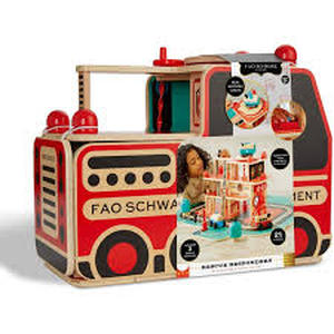 lot 101 image: FAO Schwarz Rescue Responders Wooden Fire Station Playset - 21pcs