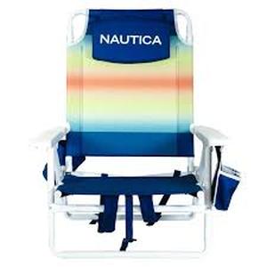 lot 49 image: Nautica Portable Beach Chair, Double Cup Holder, Padded Straps (Tropical Ombre)