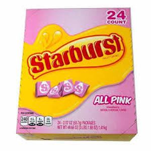 lot 43 image: Starburst All Pink Limited Edition Singles Size Fruit Chew Candy 24-2.07oz Packs-BB 0524