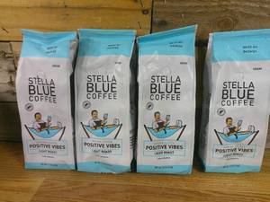 lot 78 image: Set of 4 Stella Blue Fresh Ground Coffee Positive Vibes 100% Arabica LIGHT Roast 12oz-BB 042524