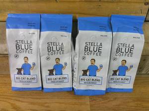 lot 82 image: Set of 4 Stella Blue Whole Bean Coffee, Big Cat Blend - Medium Roast, 12 oz-BB 042524