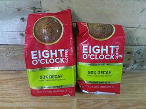 lot 93 image: Set of 2 Eight OClock 50% Decaf Ground Coffee Bags-12 ounces-BB Jun 06 24