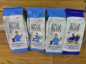 lot 84 image: Set of 3 Stella Blue Whole Bean Coffee, Big Cat Blend - Medium Roast & 1 Dark Roast, 12 oz-BB 042524