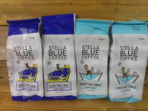 lot 85 image: Set of 4 Stella Blue Pre-Ground Coffee,  - Medium & Dark Roast, 12 oz-BB 042524