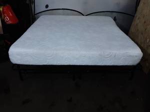lot 144 image: King Size Bed, 2 Piece folding Platform Base with Sealy Posturepedic Mattress and comforter