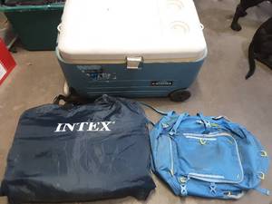 lot 46 image: Igloo 81 Can Cooler, Intex Quick Fill Air Mattress with Built in Pump and Outdoor Backpack
