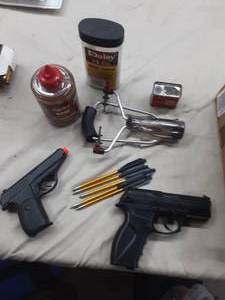 lot 52 image: Crossman C02 BB Gun with BBs, Airsoft Gun and More.