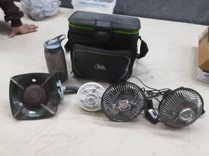 lot 67 image: Cooler fans, propane cooktop, Camleback bottle