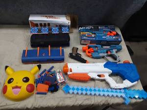 lot 110 image: nerf guns and darts, targets, more