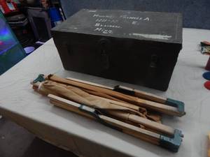 lot 31 image: Vintage Military Foot Locker Trunk and Cot (Missing 1 Cross Bar)