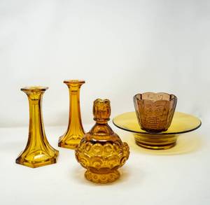 Vintage Amber Glassware 5 Pc