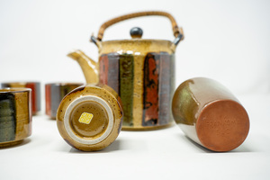 Vintage Ceramic Tea set beige base with multicolor