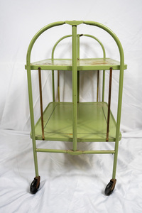 1950s Relyon Green Folding Serving Tea Service Cart w Shelf Versa Table Patina