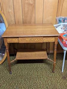 Vintage MCM Oak Single Drawer Legs Work Table