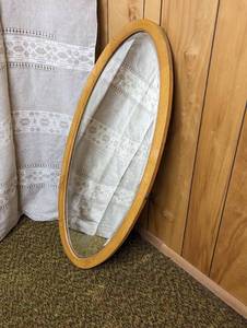 Big Vintage MCM Oval Wood Mirror