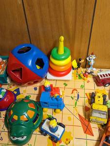 Vintage Childrens toys with kid size folding card table