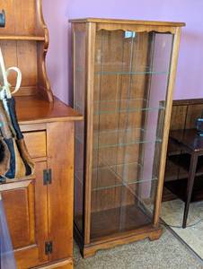 Vintage Curio Cabinet with four glass shelves and sliding glass doors