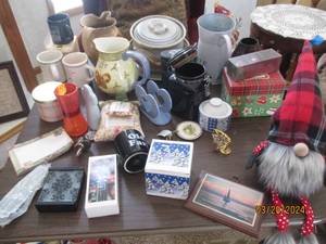 lot 20 image: Tabletop of stoneware style Pitchers, mugs and other home decor