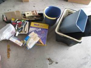 lot 126 image: Multiple containers and assortment of painting tools and supplies