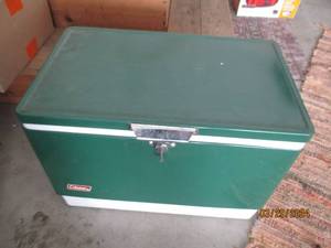 lot 129 image: Metal coated Coleman cooler with metal turning latch