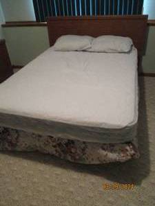 lot 137 image: FullQueen Wood Headboard and metal bedframe