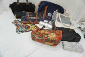 lot 15 image: Variety of Womens Purses & handBags, Charter Club, Jonesware blue striped handbag and more