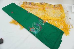 lot 25 image: Yellow Tablecloth and Green Shall made by Karishma & Sons